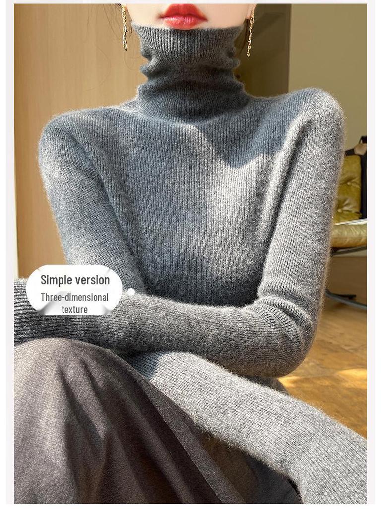 Women's High-Neck Slim-Fit Knit Sweater - 2024 Autumn/Winter Korean Style