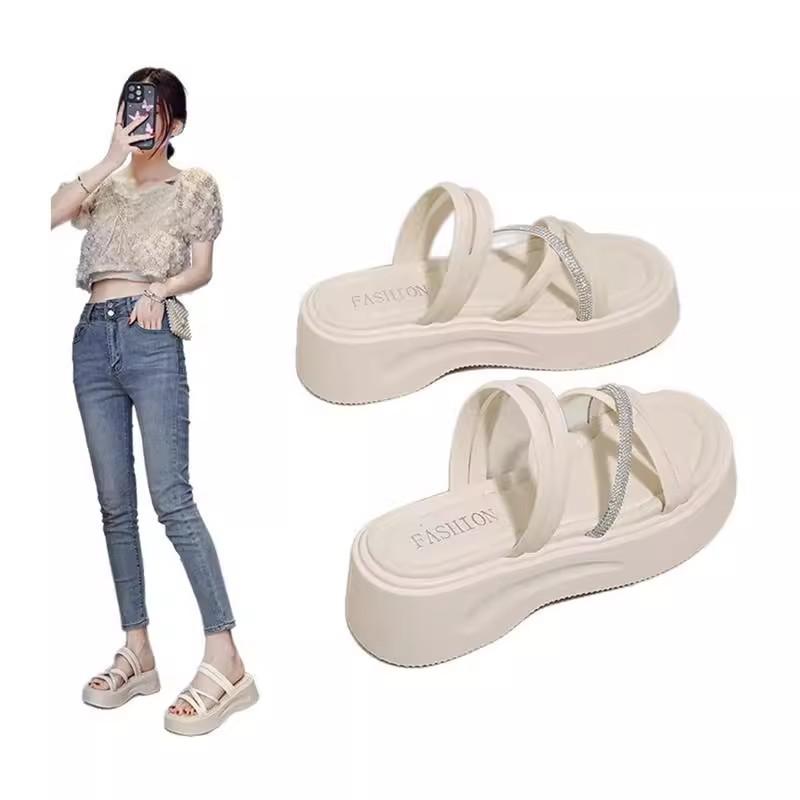 Beautiful outer wear thick-soled cool slippers women's summer new high-end skirt one-word drag beach shoes