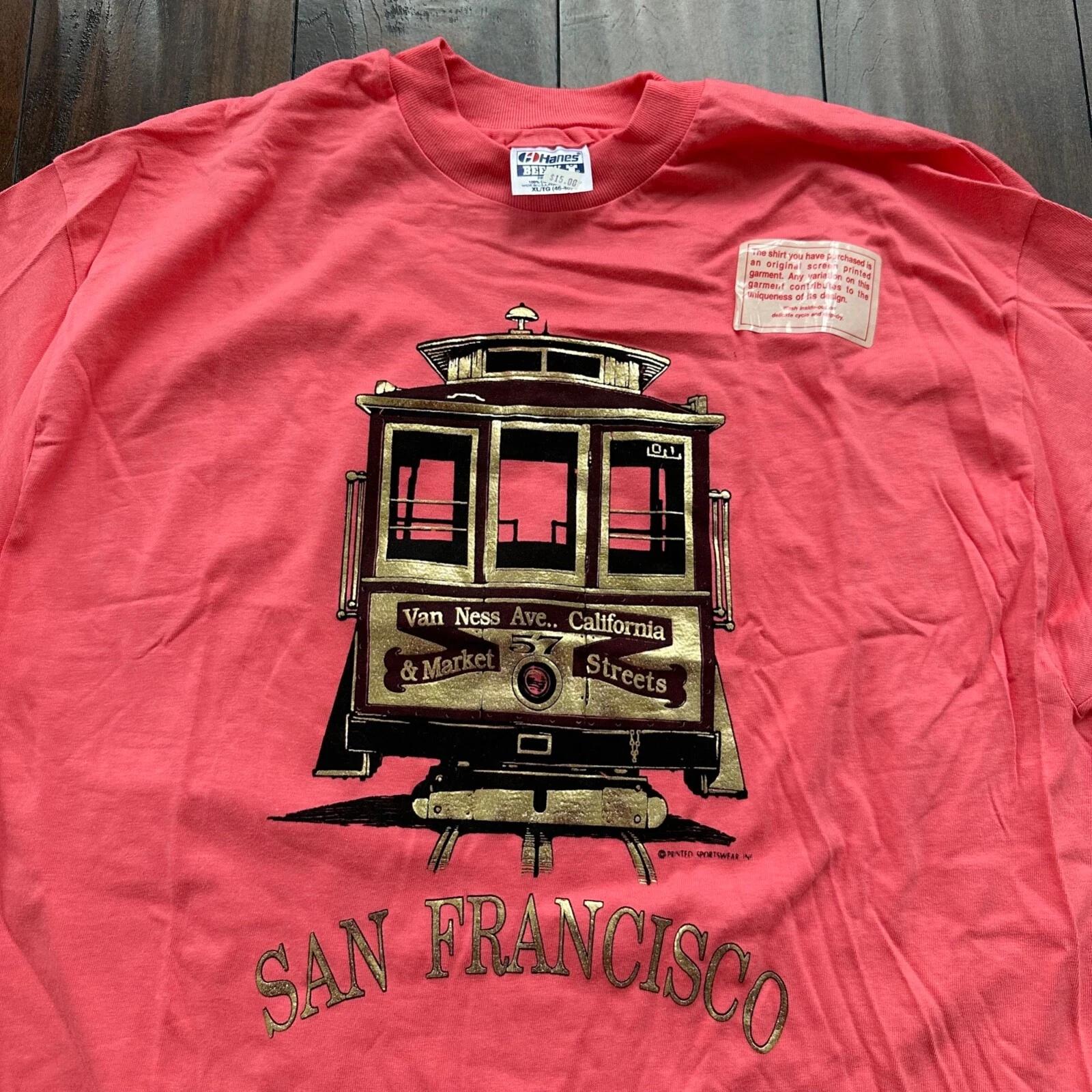 San Francisco Hanes 80s Vintage T Shirt Single Stitch Pink Train Move Funny L