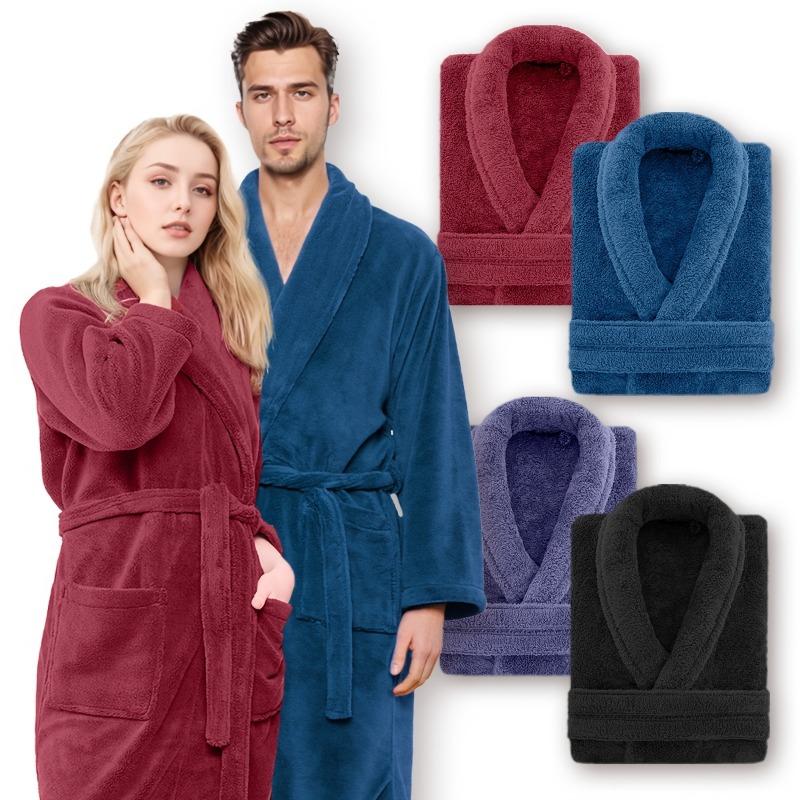 1PC Unisex Thickened Coral Fleece Bathrobes, Men's and Women's Adult Bathroom Towels Apron Bedroom Shawl Collar Bathrobes