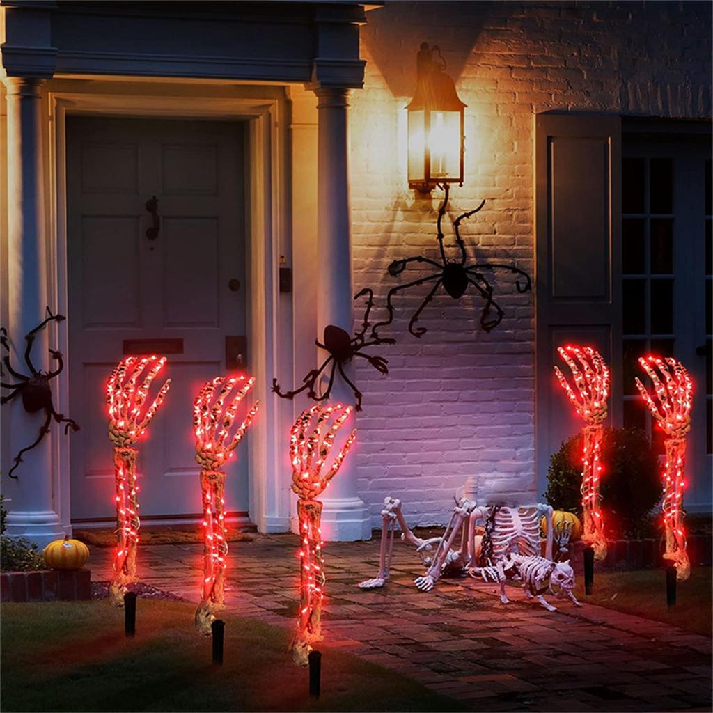 5Pcs 18in Halloween Skeleton Hands Decoration Glowing Lights, Skeleton Hand Garden Lights, Horror Garden Decoration Stakes