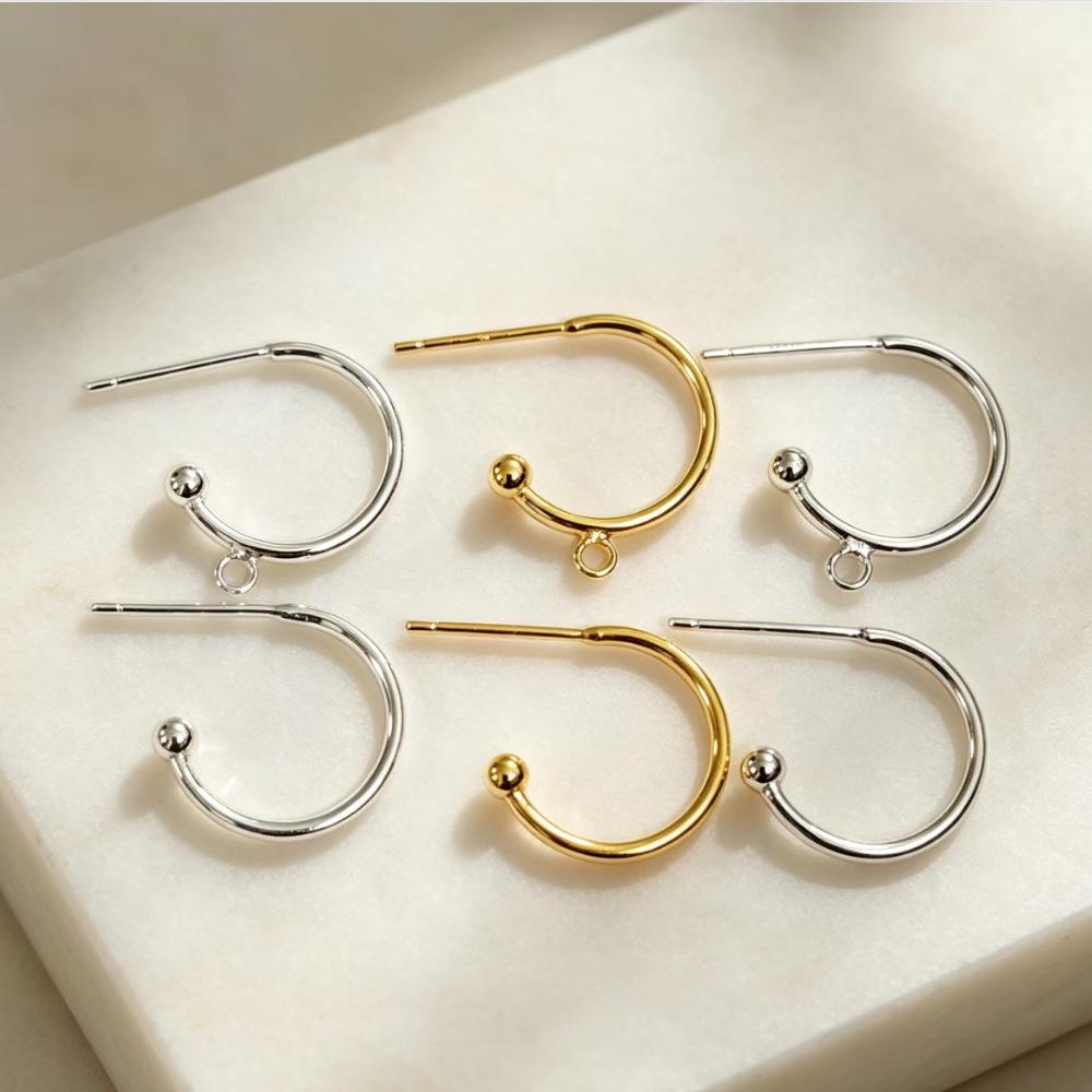 Gold-Plated S925 Sterling Silver C-Shaped Ear Hook - Fade-Resistant DIY Earring Material