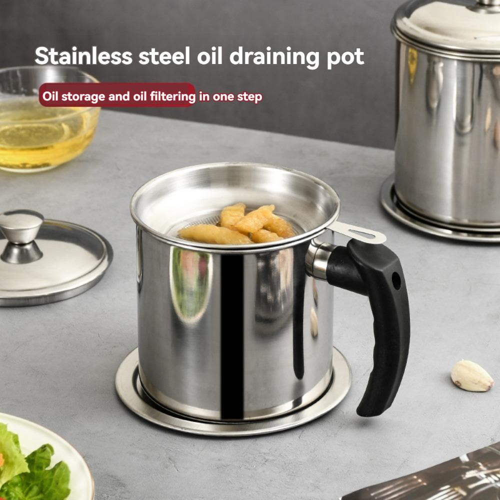1pc Stainless Steel Oil Filter Cup, Stainless Steel with Filter Screen, Soup Oil Separator, Filter Residue Return Oil Cup Food