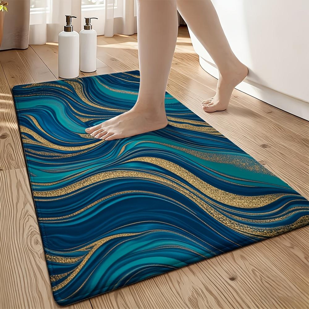Abstract Blue Gold Swirl Wave Pattern Doormat Entryway Rug for Home Indoor Outdoor Decor Waterproof Mat 40x60cm