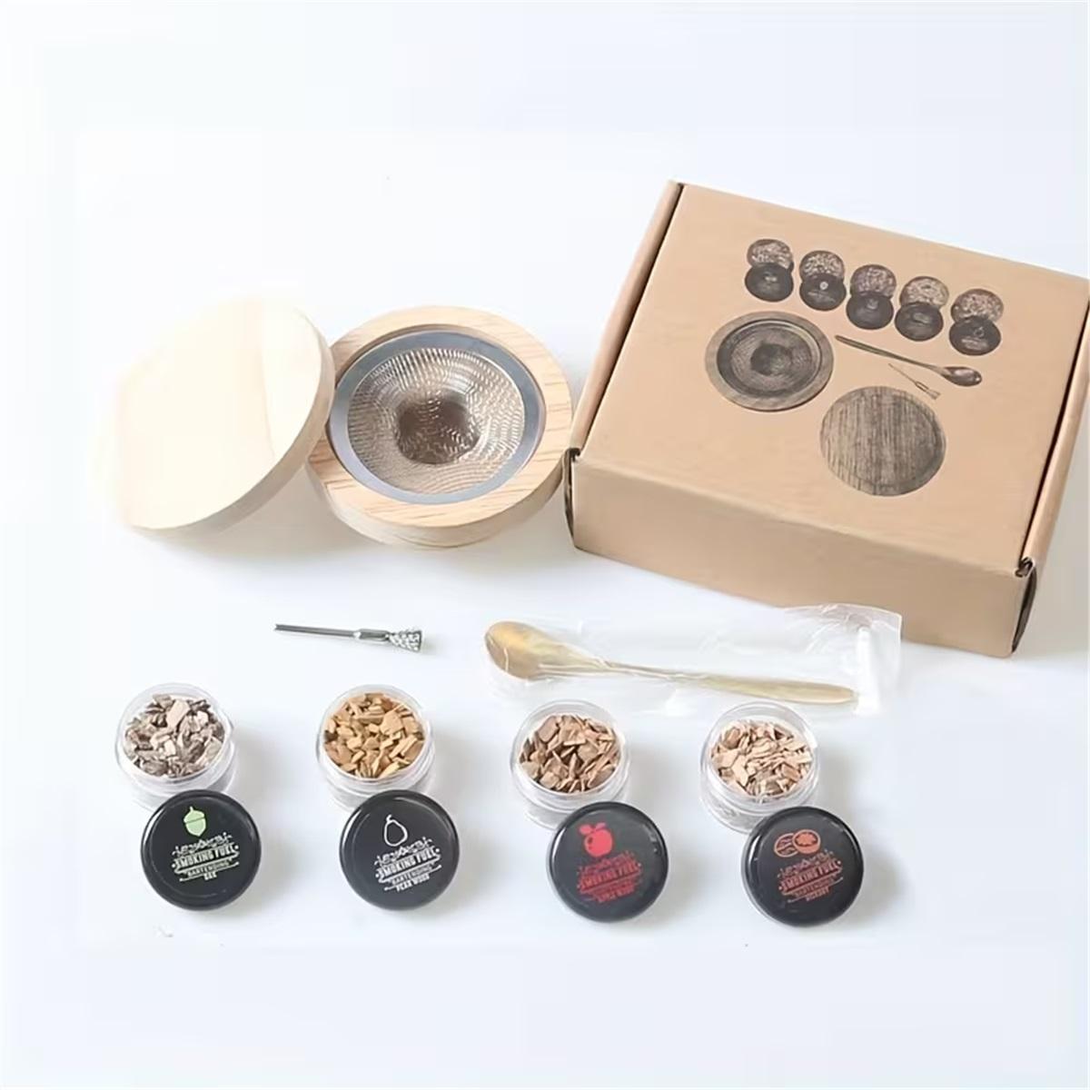 4-8pcs Wooden Smoker Kit for Cocktails & Whiskey - Includes Wooden Smoked Wood Hood, Whiskey Bottles, and Accessories 4pcs