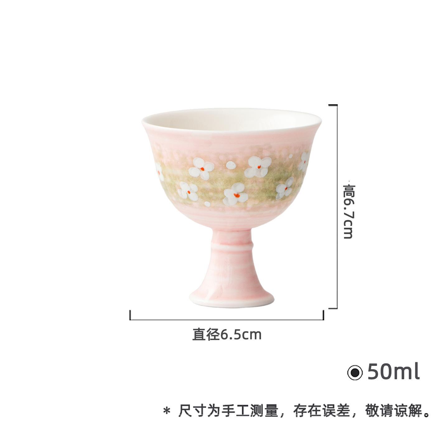 

50ml Pink Hand-painted Flower High Foot Teacup Ancient Tea Bowl Jug Tea-tasting Fragrance Cup Jianzhan Master Cups Teaset Craft