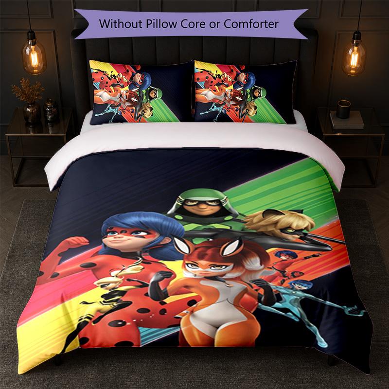 Set Copripiumino Miraculous Ladybug 3 Pezzi 1 Copripiumino e 2 Federe Biancheria da Letto Morbida per Camera da Letto Domestica