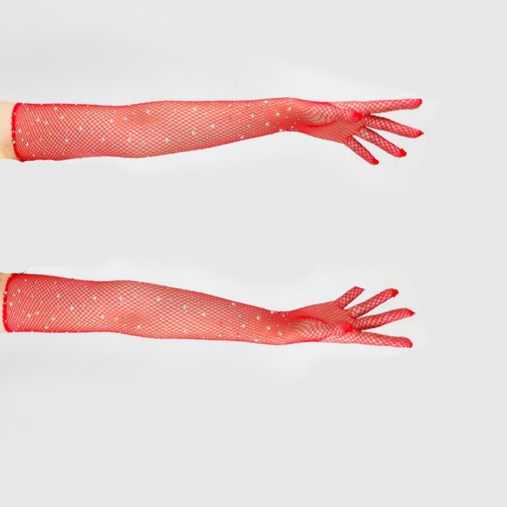 

Summer sexy universal black five-fingered gloves with shiny rhinestones, fine mesh, suitable for formal occasions, weddings, and sun protection Average Size