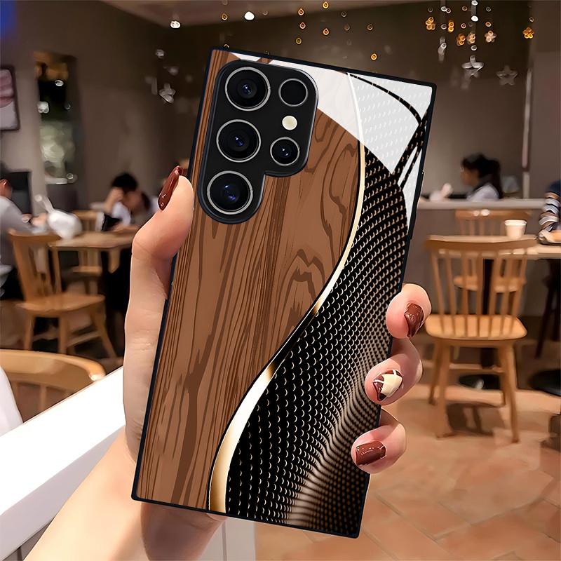 Simple Brown Textured Glass Phone Case Suitable for Samsung Galaxy S26 S25 S24 S23 S22 S20 FE/Ultra/Plus Anti Drop Back Cover