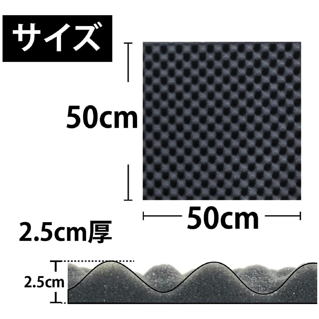 Large, 50cm wide, black, compressed, sound-absorbing, soundproofing urethane sponge (2cm thick, set of 2 high-quality sheets)