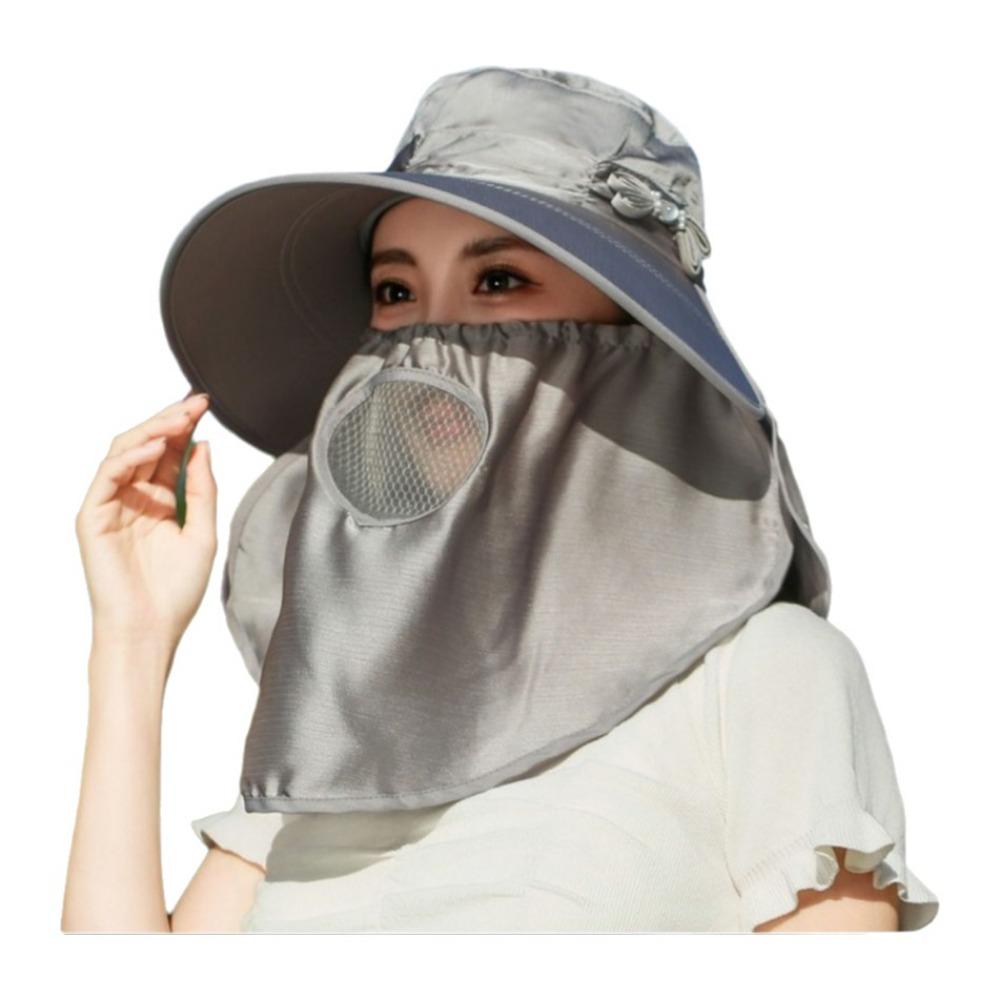 

Visor Cap Wide Brim Sunshade Sun Hat Lightweight Face Cover Women Picking Tea Hat Breathable UV Protection Neck Flap Hat Camping серый