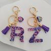 Candy Color Sequin Letter Keychain with Iridescent Heart and Tassel Charm