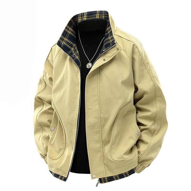 Lapel Plaid Jacket Autumn New Loose Versatile Men Casual Lapel Fashion Work Jacket Men