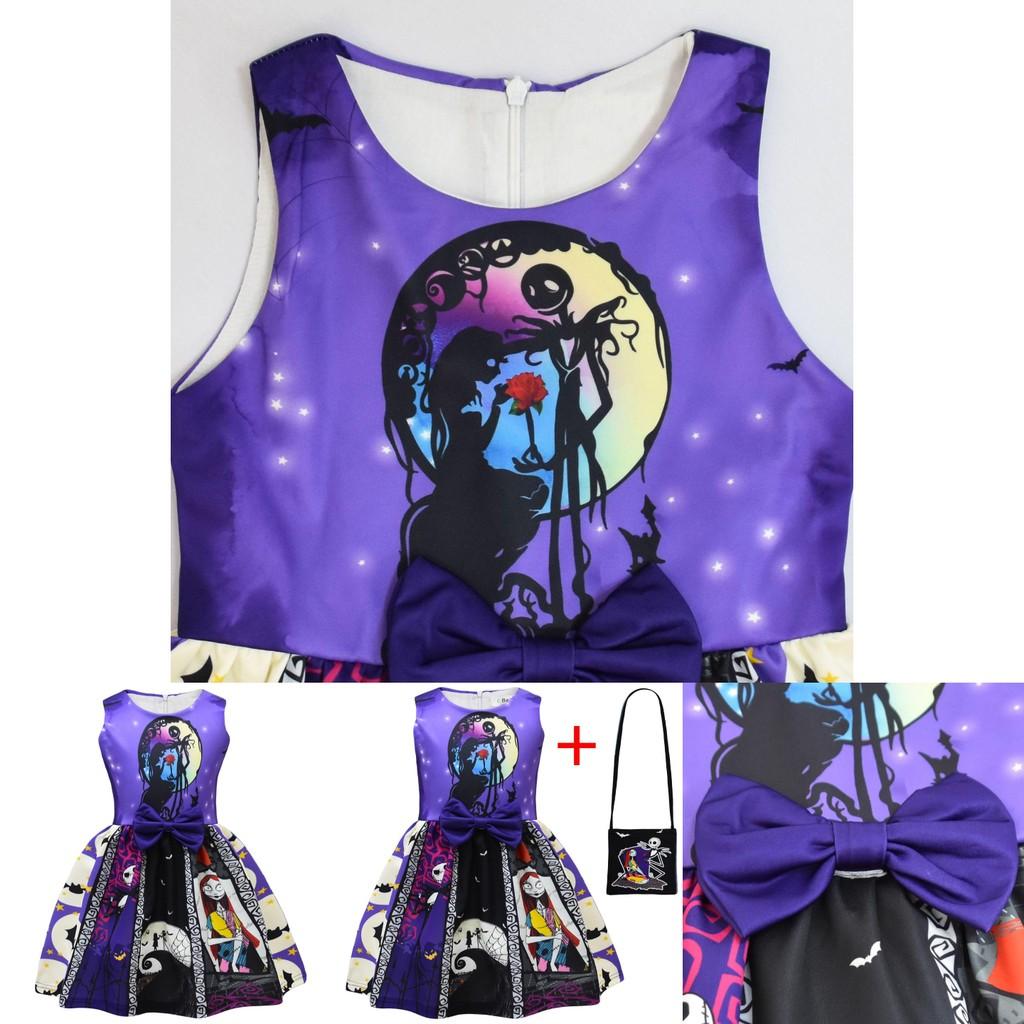 The Nightmare Before Christmas Halloween Girl Dress With Bow And Bag For Kids Ages 3 To 8