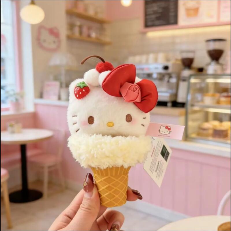 Japanese Style Ice Cream Hello Kitty Plush Toy Cute Cartoon Keychain Bag Pendant Bedroom Sofa Decoration Gift for Friends