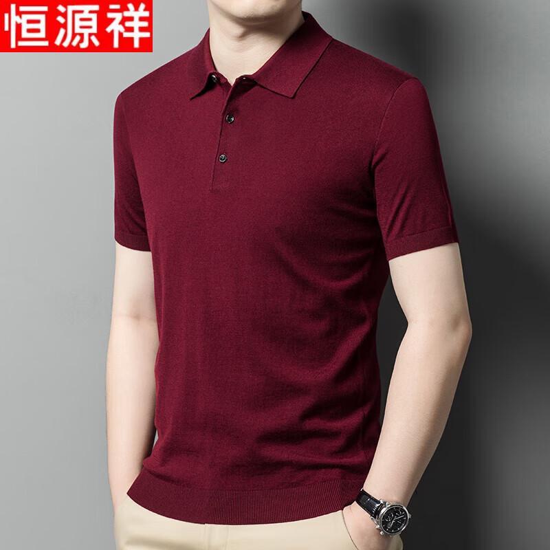 Hengyuanxiang Men's Polo Neck Short Sleeve Wool Blend Knit T-Shirt