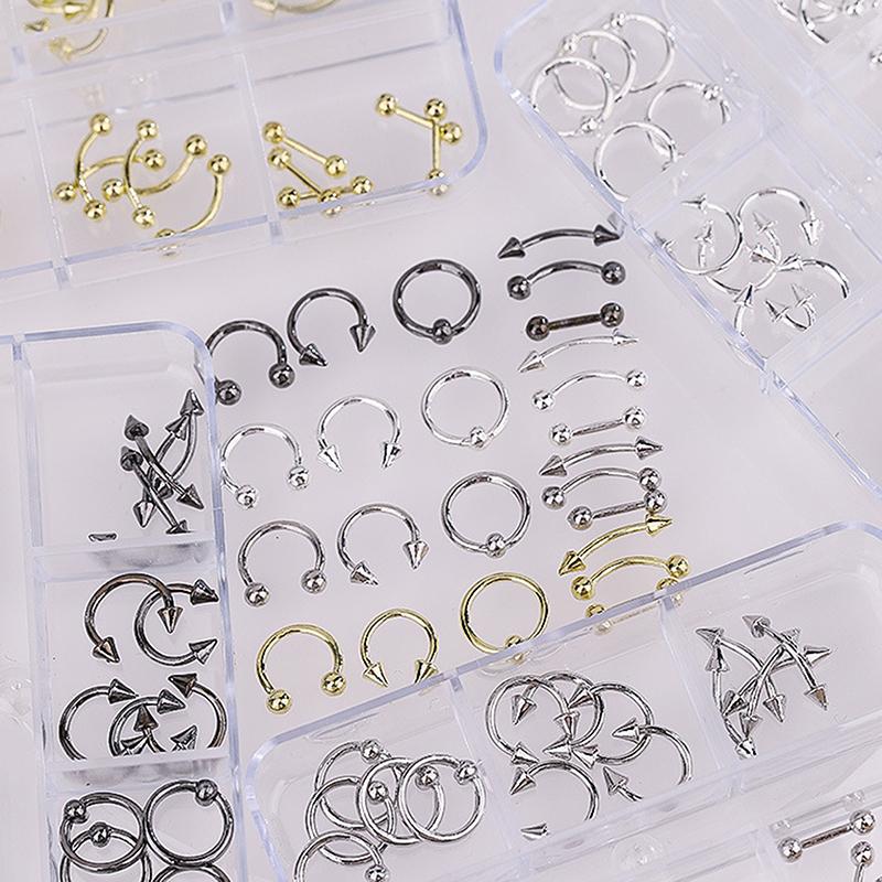 30 ks/krabička Černá/stříbrná slitina kovu ozdoby na nehty dekorace DIY 6 mřížek smíšené cool Y2K punkové doplňky pro nail art manikúra