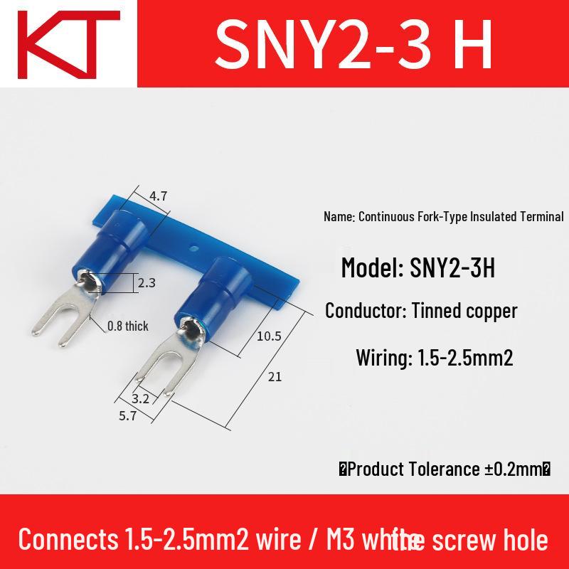 KT Keshitong Nylon Fork Terminal SNY1.25/2/3.5/5.5 with Copper Nose - National Standard Cold-Pressed Terminal