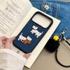Plush Embroidered Denim Dog iPhone 16/15/14/Pro Max Case with Hand Strap