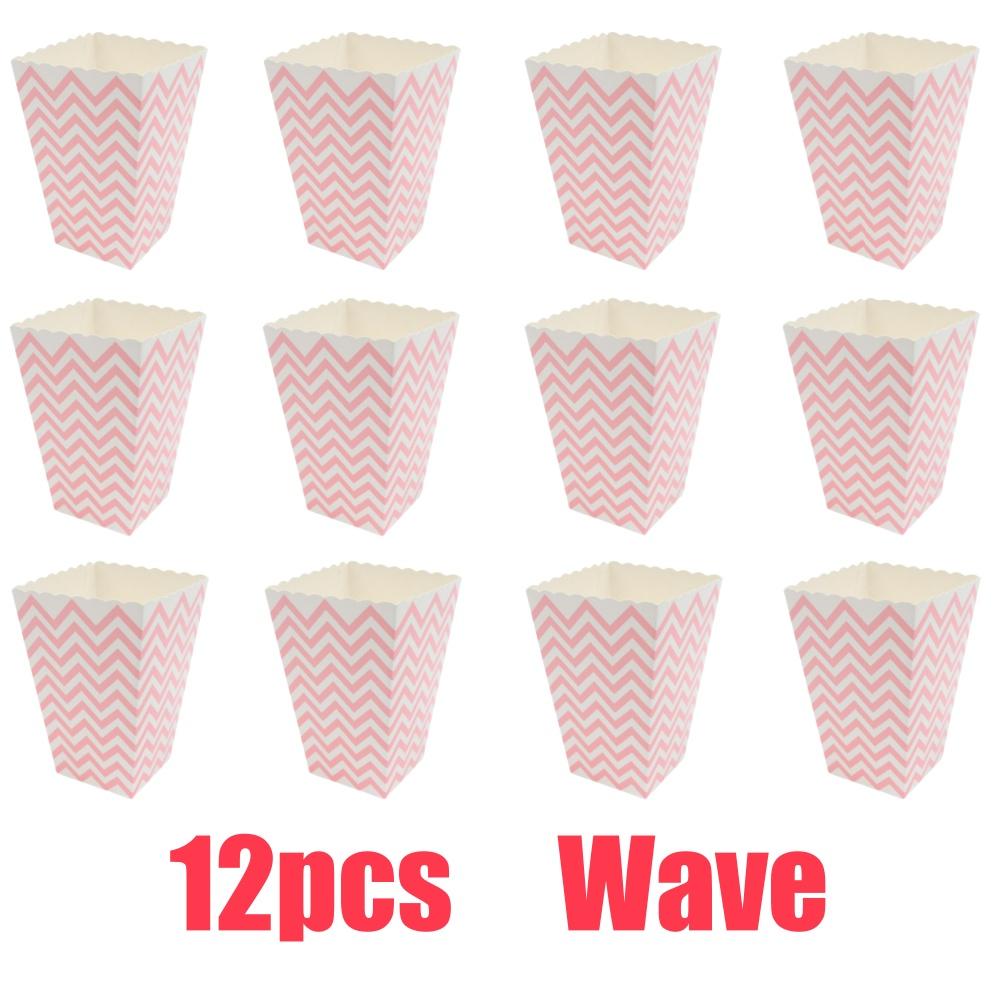 

12 шт. розовых бумажных коробок для попкорна в полоску с рисунком в горошек, картонные ведра для конфет, театральные карнавальные пакеты для вечеринок на день рождения