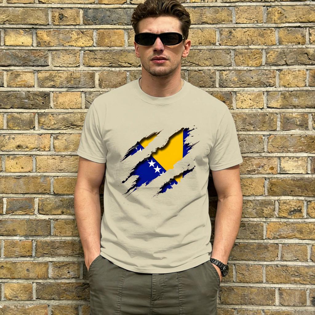 Flag of Bosnia and Herzegovina Unisexs T Shirt Vintage Tees Short Sleeve Crew Neck TShirt Cotton Gift Idea Clothing