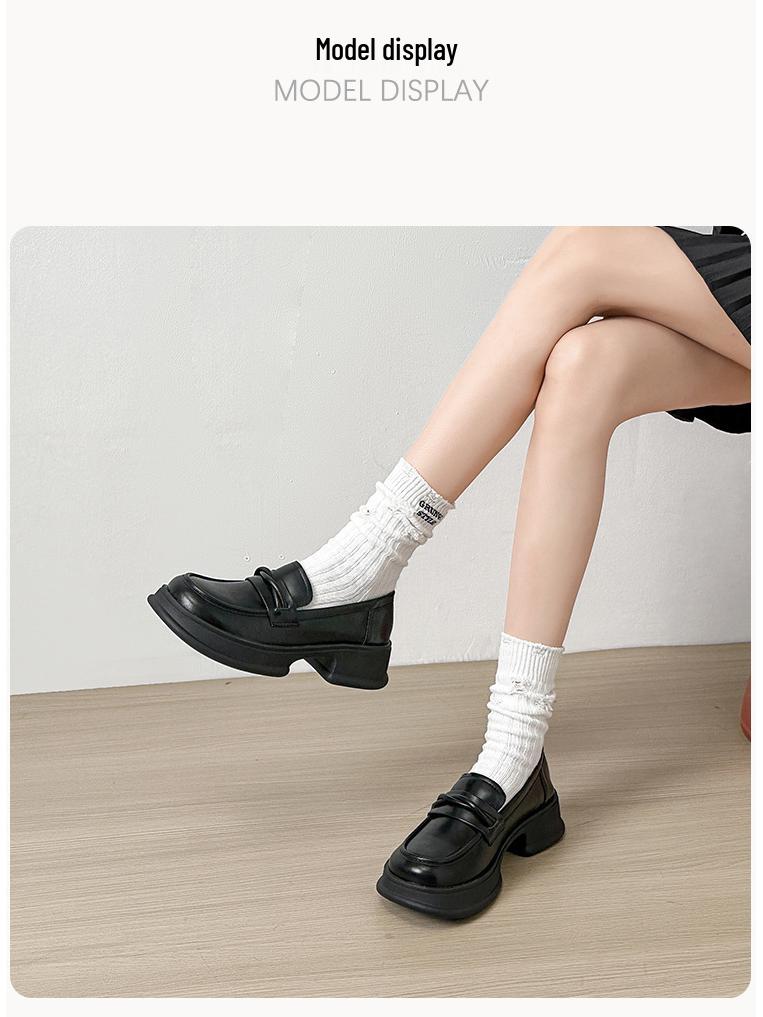 Weiwei Girl Damen Petite Slipper mit dicker Sohle - Retro Britischer Stil Lederschuhe