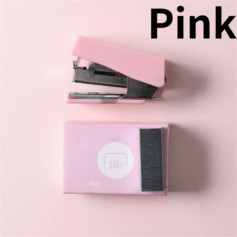 

1PC Mini Stapler for Paper File Metal Stapler Set with 500pcs 10# Staples Cute Stationerys Kits School Office Binding Supplies рожевий