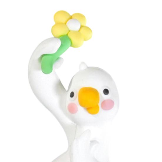 Arbeitsplatz Dekoration Harzente Dekoration für Schreibtisch Auto Armaturenbrett TV Monitor, Mini Anhänger Figur, Niedliches Blume haltendes Ornament, Verspieltes Geschenk