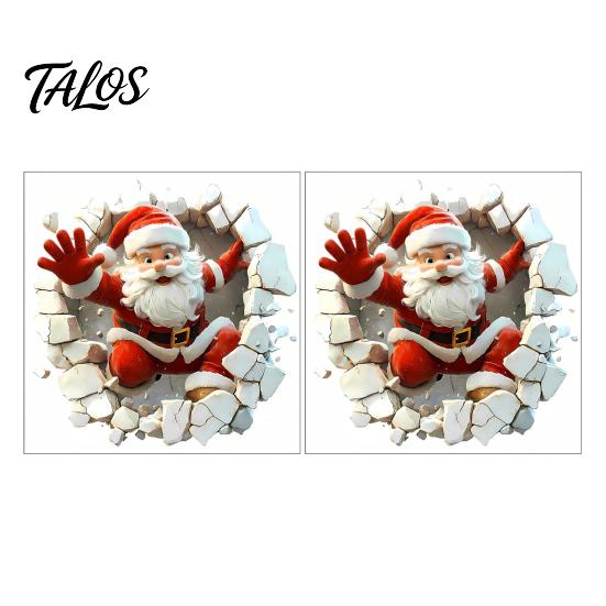 3D Visual Effect Wall Art Santa Sticker, Christmas Decal, Realistic Breaking Through The Decals for Home Decor Effect, Self-Adhesive Festive