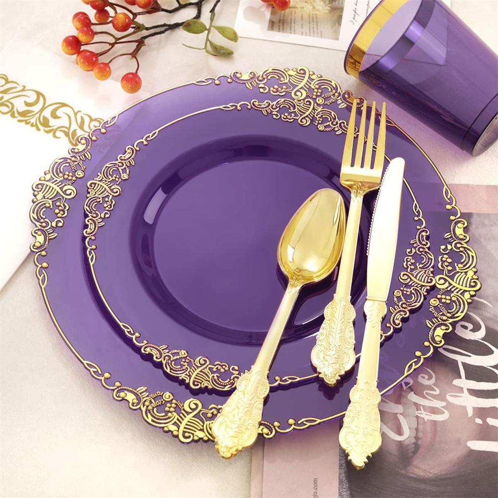 25pcs Clear Plastic Plates With Gold Rim Food Grade Disposable Dessert/Salad Plates Perfect For Wedding Birthday Party