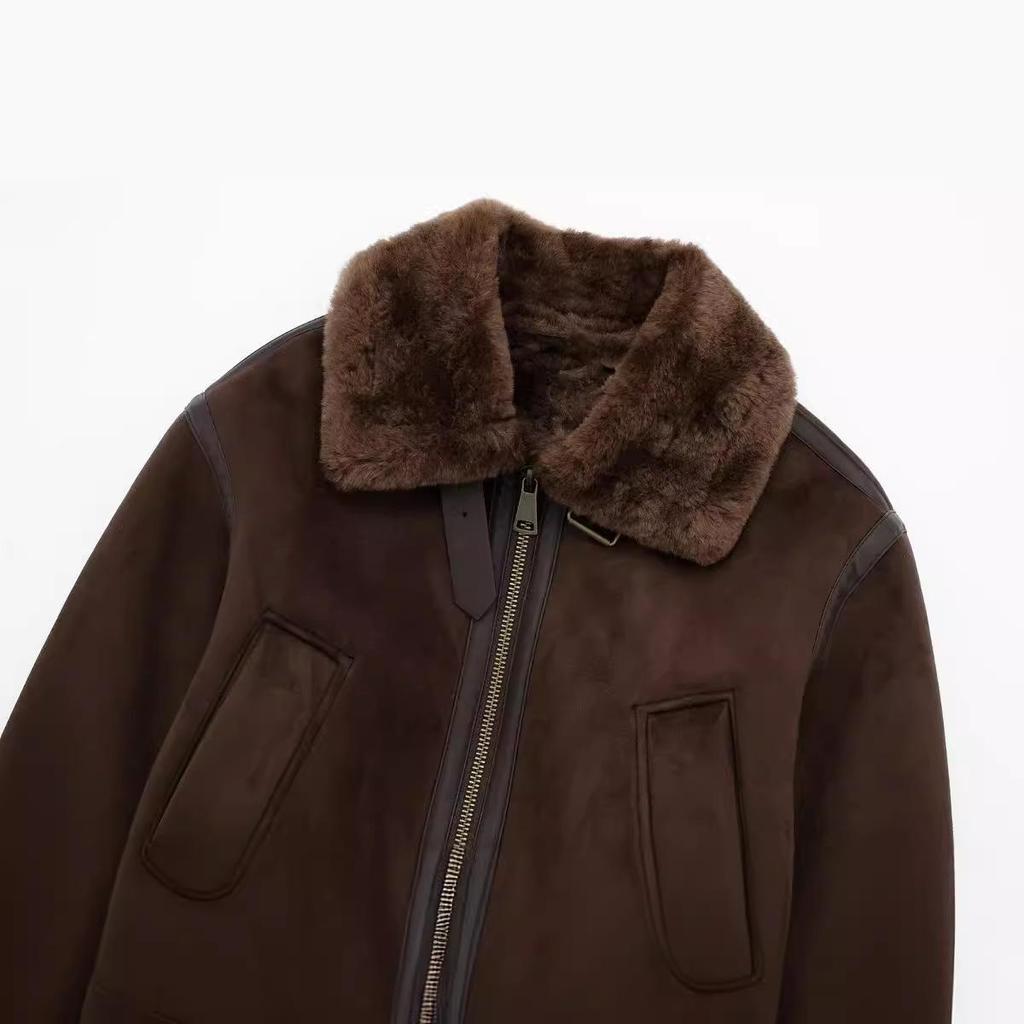 2026 Autumn and Winter New Women's Casual Standing Neck Contrast Strap Decoration Loose Double Sided Jacket Coat