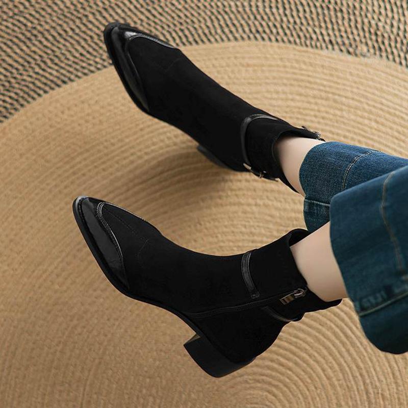 Krazing Po Microfiber Winter Pointed Toe Size 33 Western Boots Size 43 Flock Med Heels Ankle Boots