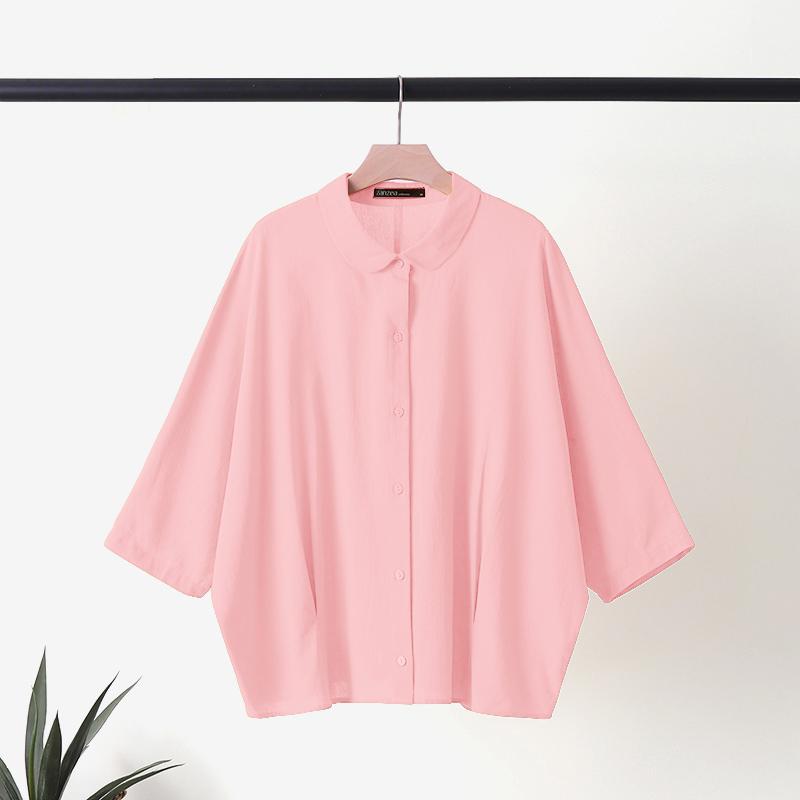 

ZANZEA Женская летняя блузка с кукольным воротником, свободного кроя, с рукавами 3/4 4XL розовый