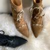 Folded Pointed Short Boots Women's Flat Bottom Straps 2025 Summer and Autumn New Retro Niche Maillard Western Cowboy Boots