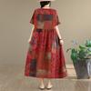 DIMANAF New 2026 Women Plus Size Spring Summer Casual Long Dress Print Red Cotton Loose Oversize Maxi Beach Sundress