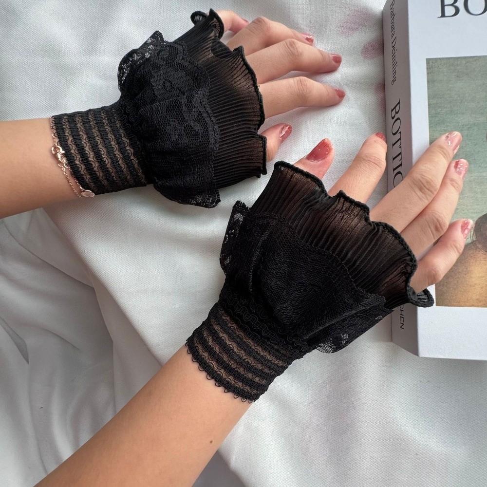 Embroidery Details False Wrist Cuffs Ruffle Mesh Detachable Sleeves Double-layer Solid Color Lace Fake Cuffs Halloween