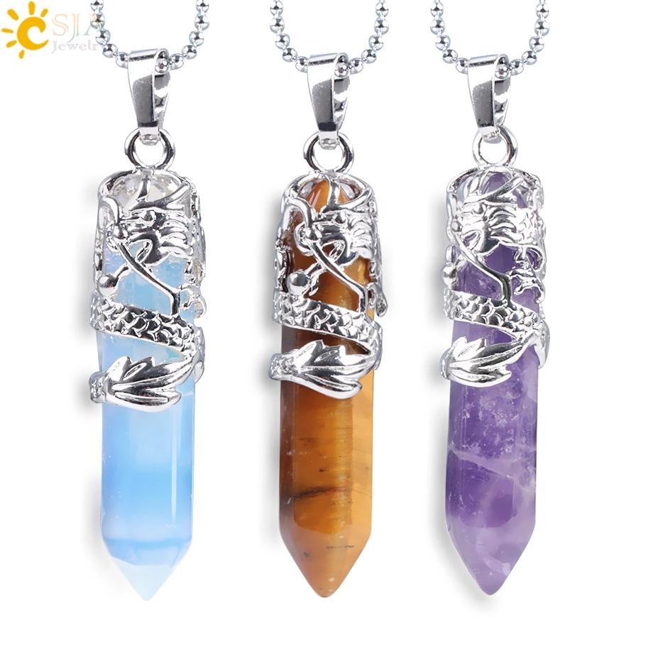 Dragon Crystals Necklace Stone Quartz Necklaces Natural Crystal Pendant Hexagonal Pendant Amethysts Jewelry for Women Men E853