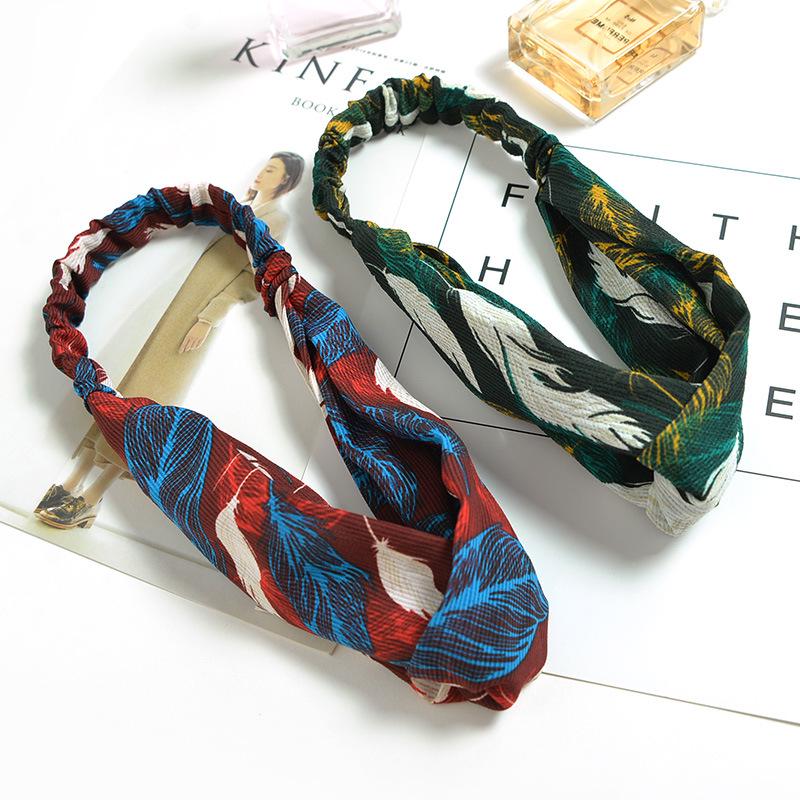 Vintage Feather Elastic Crossed Headband Ladies Headdress Hair Accessories