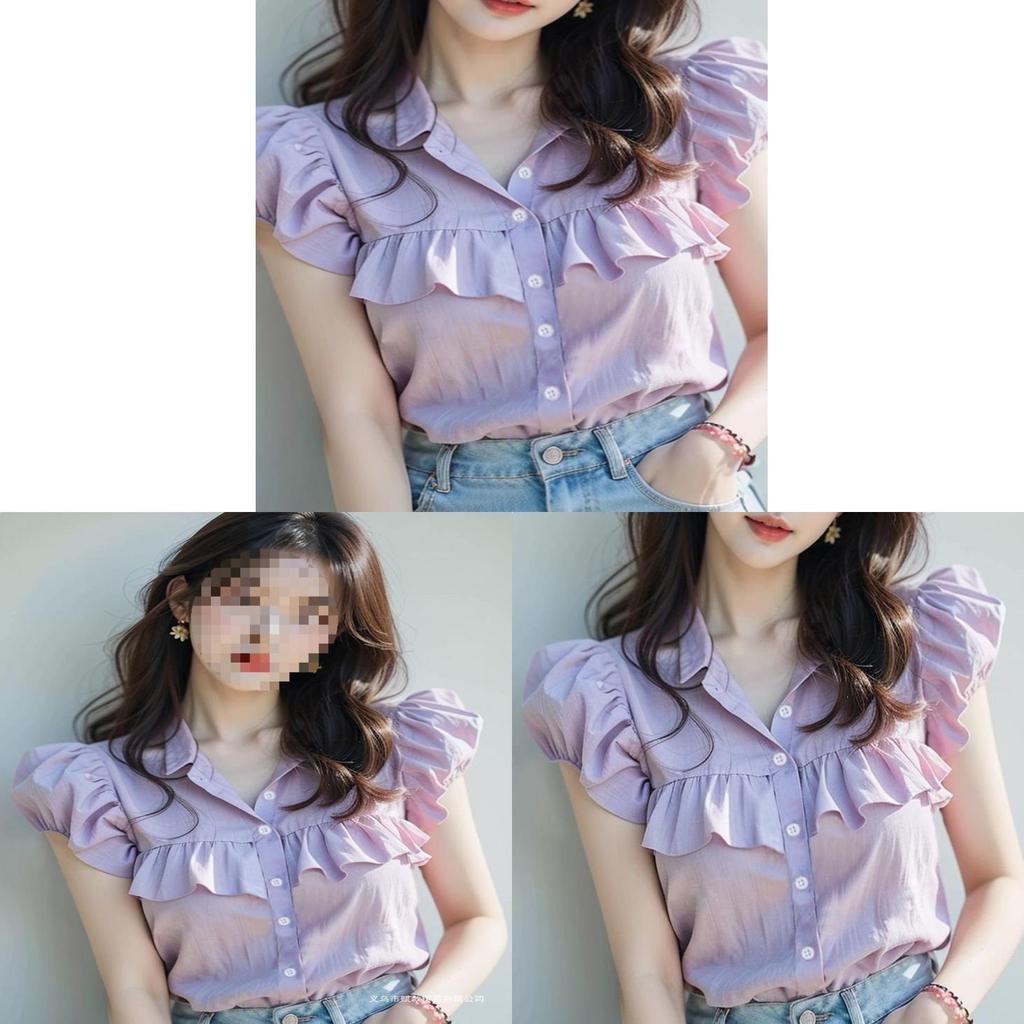 French Fashion Blouse Short Sleeve Puff Sleeve Ruffled Design For Summer 2025
