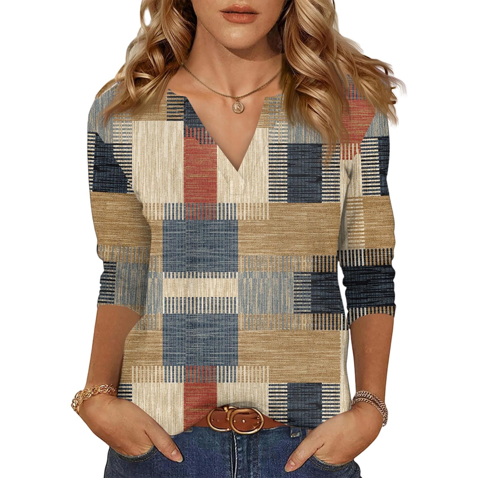 

Женский повседневный модный сексуальный удобный топ с V-образным вырезом и цветочным принтом, с рукавом семь восьмых M