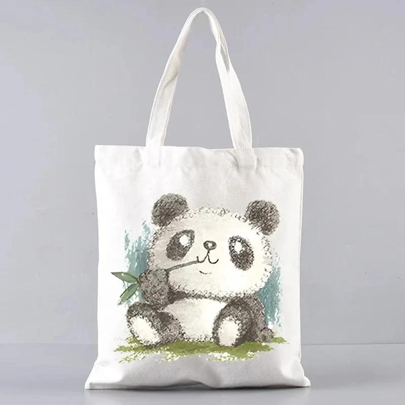 Cute Panda Canvas Shoulder Bag For Women Large Capacity Eco Friendly Tote For Travel And Shopping