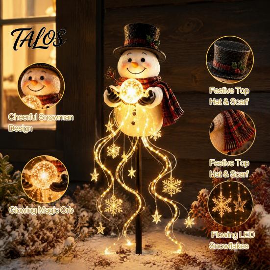 Energy Efficient Patio Festive Lights Solar Snowman Garden Stake Light, Flowing Waterfall LED Fairy Light with Decorative Resin Ground Stakes