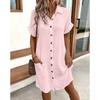 Women's Fashion Summer Spring Solid Color Print Short Sleeve POLO-Neck Casual Dresses