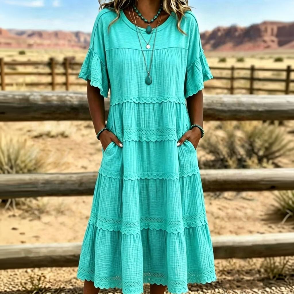 Women's Plus Size Casual Color Round Neck Loose Fit Shirt Dress for Everyday Wear