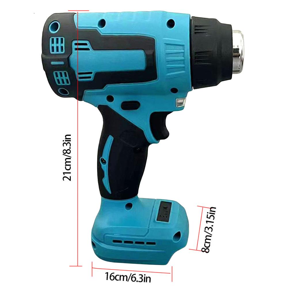 Cordless Hot Air Gun Handheld Electric Heat Gun with 3 Nozzle Household Shrink Wrapping Tool Rechargeable for 18V Makita Battery