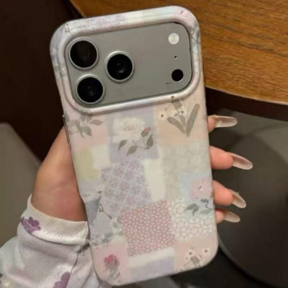 Einzigartige florale quadratische Muster iPhone 15 Pro Max Hülle Stoßfest Vollkantenschutz für Apple 16 17 Pro Max Handyhülle