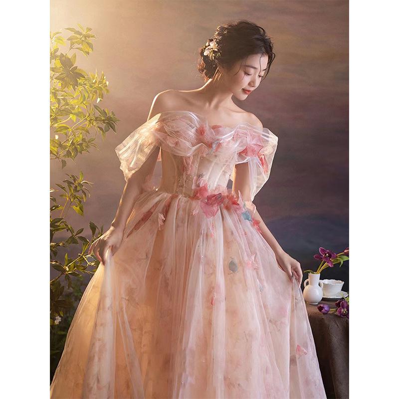 

Платье принцессы с открытыми плечами, супер фея, невеста, студентка, бар-мицва, на бегу, банкетное платье ведущей, женское S