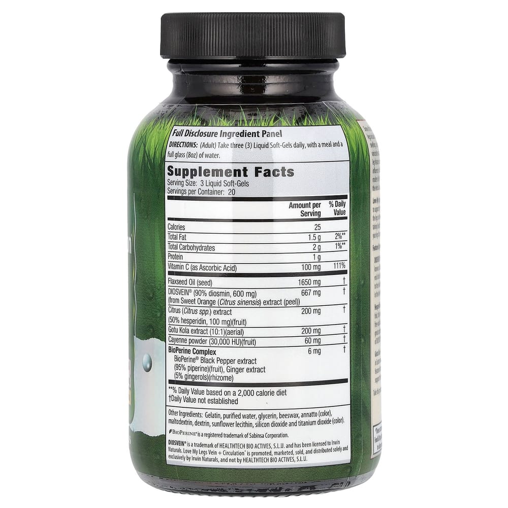 Irwin Naturals Love My Legs Veins + Circolazione Liquidi Soft-Gel, 60 Softgel