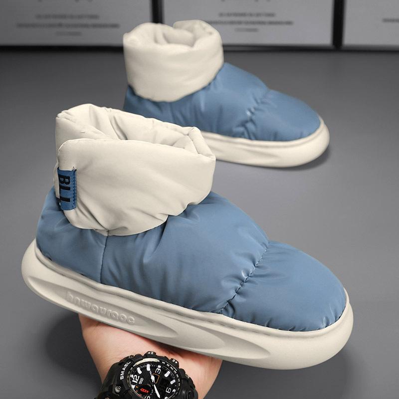 

Модные уличные плюшевые теплые мужские зимние ботинки, зимняя пара хлопковых ботинок, пуховые нескользящие водонепроницаемые модные детские ботинки, слипоны, мягкие кроссовки 44-45 озеро синий