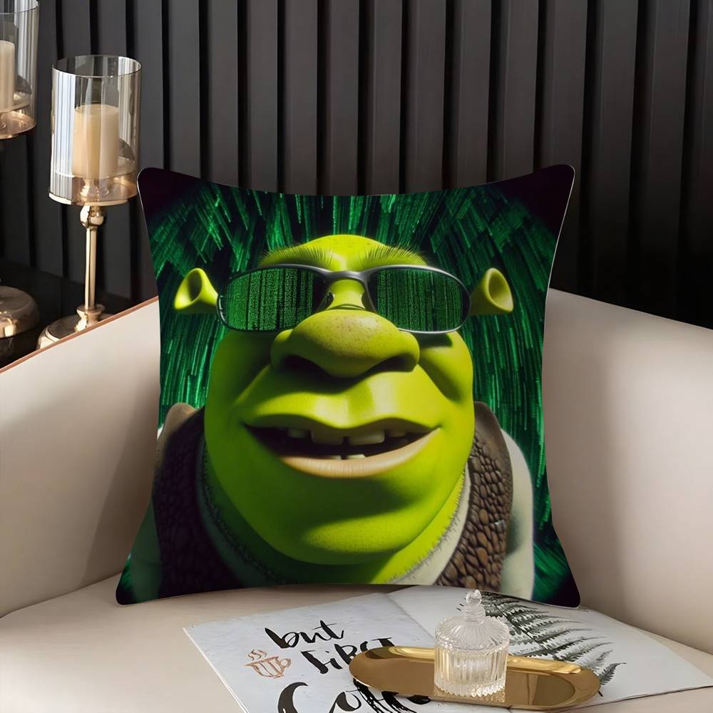 Funny Cartoon S-Shreks Pillow Case Home Dorm Chair Back Short Plush Double-Sided Printing Office Nap Time Cushion Cover